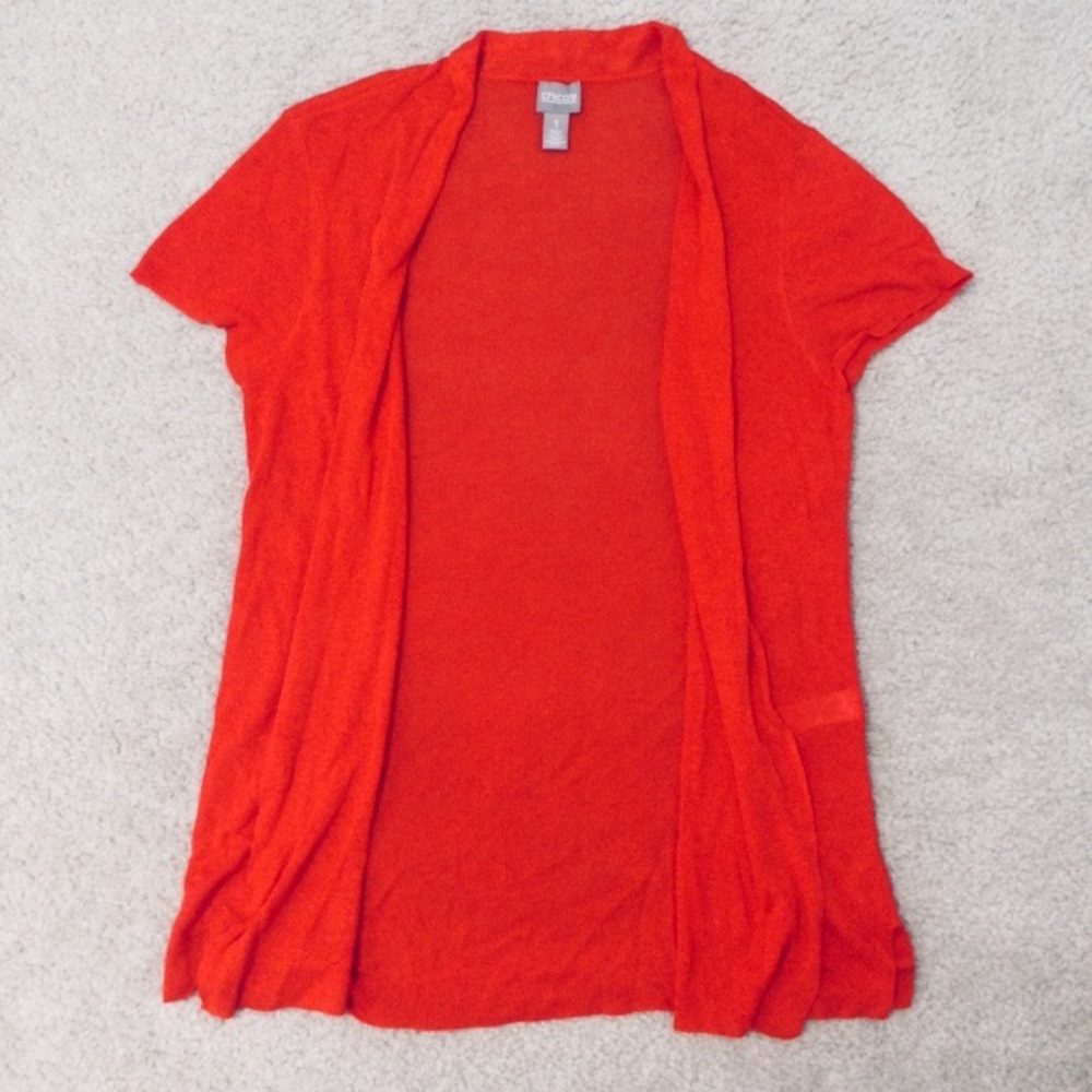 Chico’s bright cadmium red short sleeve cardogan